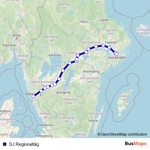 SJ Regionaltåg rail Line Map