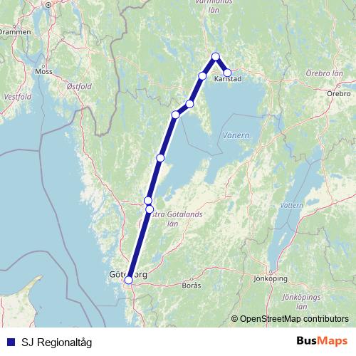 SJ Regionaltåg rail Line Map