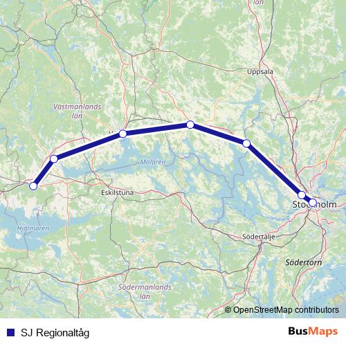 SJ Regionaltåg rail Line Map