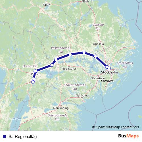 SJ Regionaltåg rail Line Map