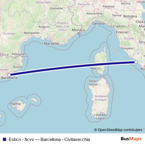 Esbcn - Itcvv ferry Line Map