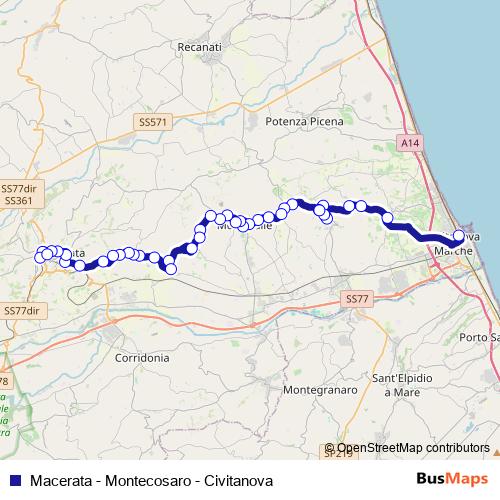 Macerata - Montecosaro - Civitanova bus Line Map