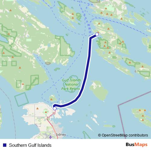 Southern Gulf Islands ferry Line Map