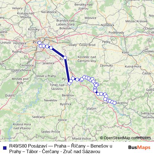 R49/S80 Posázaví rail Line Map