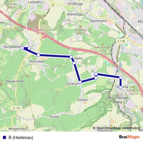 B (Heidenau) bus Line Map