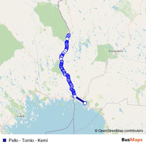 Pello - Tornio - Kemi bus Line Map
