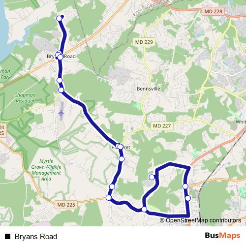 Bryans Road bus Line Map