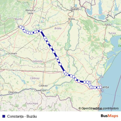 Constanţa - Buzău rail Line Map