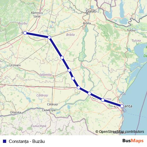 Constanţa - Buzău rail Line Map