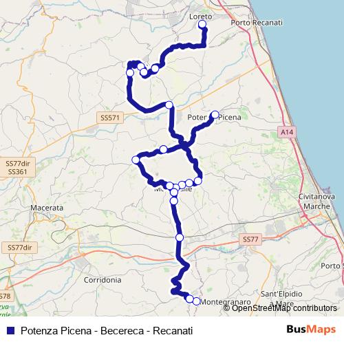 Potenza Picena - Becereca - Recanati bus Line Map