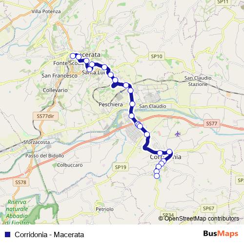 Corridonia - Macerata bus Line Map