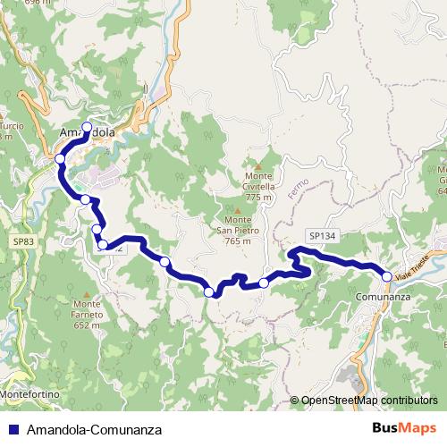 Amandola-Comunanza bus Line Map