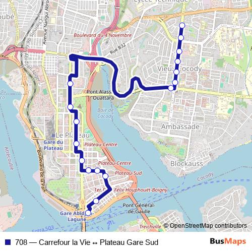 708 bus Line Map