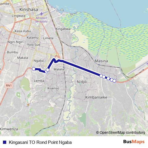 Kingasani TO Rond Point Ngaba bus Line Map