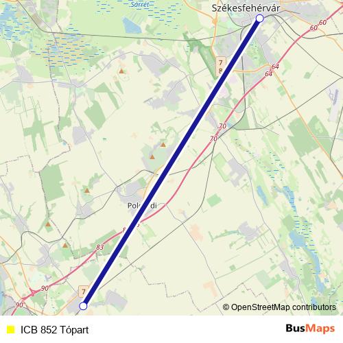 ICB 852 Tópart bus Line Map