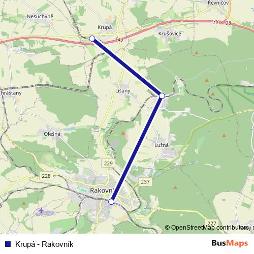 Krupá - Rakovník rail Line Map