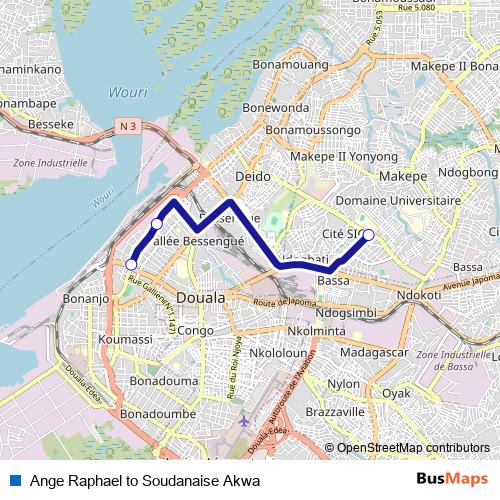 Ange Raphael to Soudanaise Akwa bus Line Map