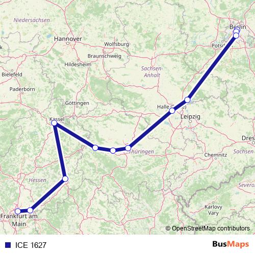 ICE 1627 rail Line Map