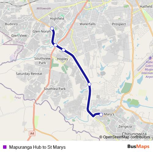 Mapuranga Hub to St Marys bus Line Map