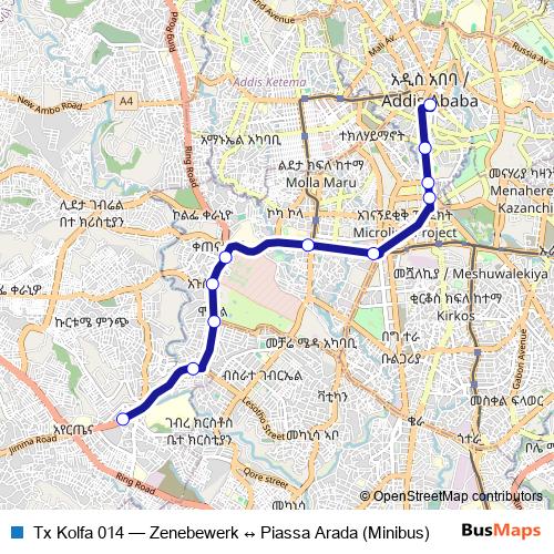 Tx Kolfa 014 bus Line Map