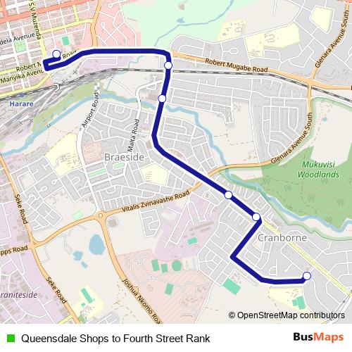 Queensdale Shops to Fourth Street Rank bus Line Map