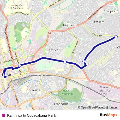 Kamfinsa to Copacabana Rank bus Line Map