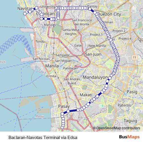 Baclaran-Navotas Terminal via Edsa bus Line Map
