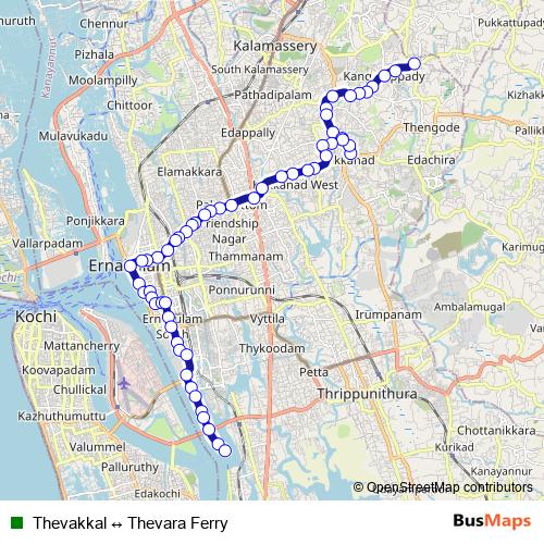 Thevakkal ↔ Thevara Ferry bus Line Map