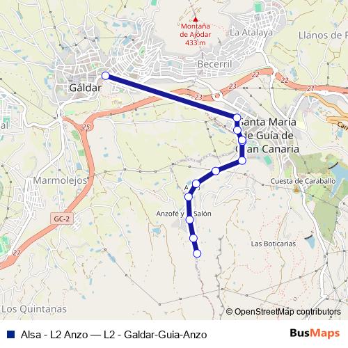 Alsa - L2 Anzo bus Line Map
