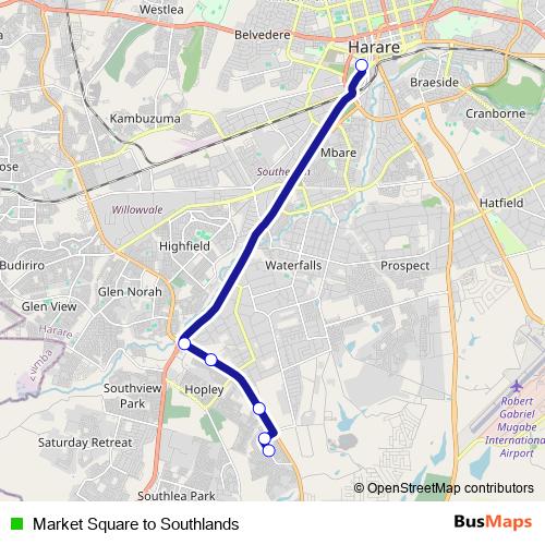 Market Square to Southlands bus Line Map
