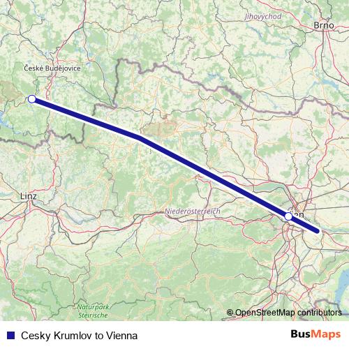 Cesky Krumlov to Vienna bus Line Map