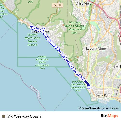 Mid Weekday Coastal bus Line Map
