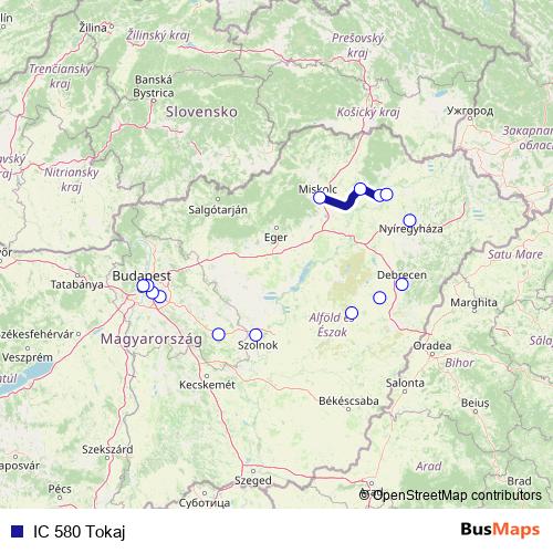 IC 580 Tokaj rail Line Map