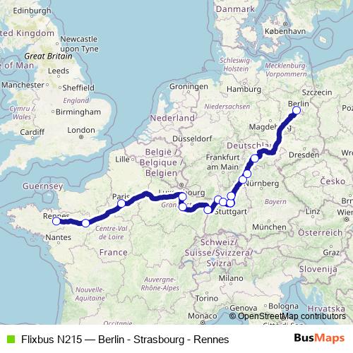 Flixbus N215 bus Line Map