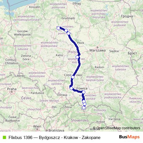 Flixbus 1396 bus Line Map