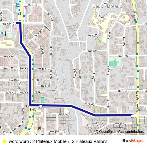 woro woro : 2 Plateaux Mobile ↔ 2 Plateaux Vallons bus Line Map