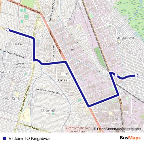 Victoire TO Kingabwa bus Line Map