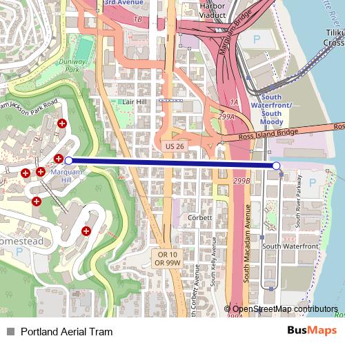 Portland Aerial Tram cable-car Line Map
