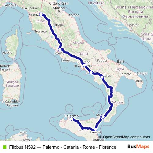 Flixbus N592 bus Line Map