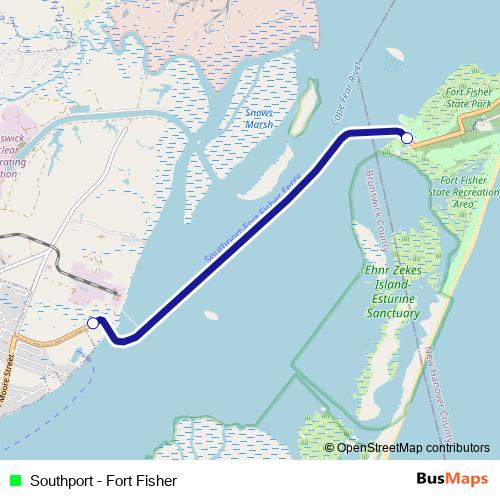 Southport - Fort Fisher ferry Line Map