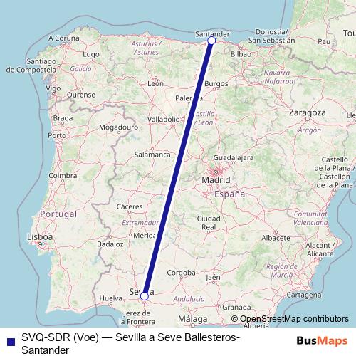 SVQ-SDR (Voe) air Line Map