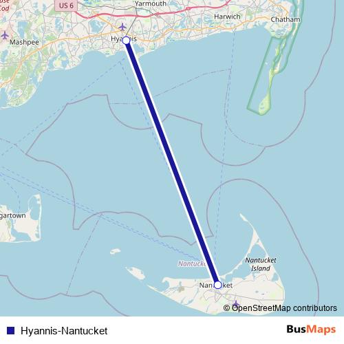 Hyannis-Nantucket ferry Line Map