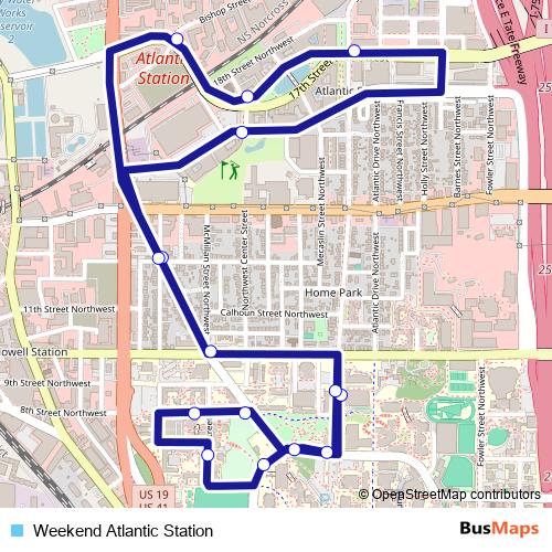 Weekend Atlantic Station bus Line Map
