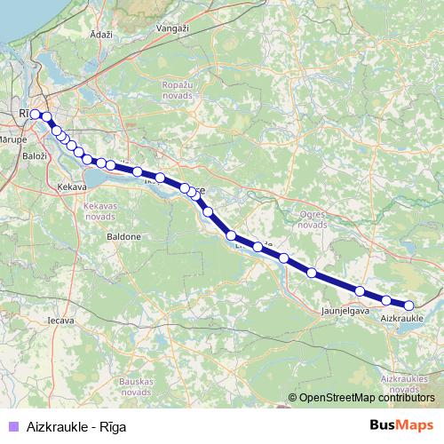 Aizkraukle - Rīga rail Line Map