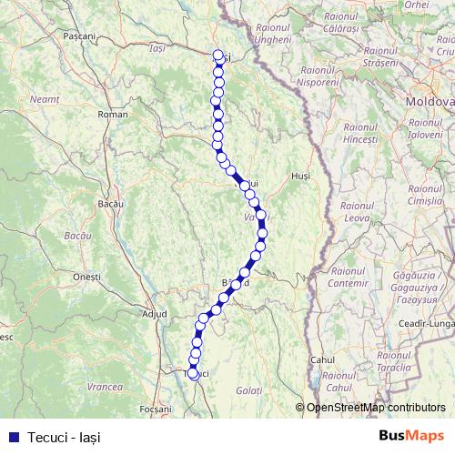 Tecuci - Iaşi rail Line Map