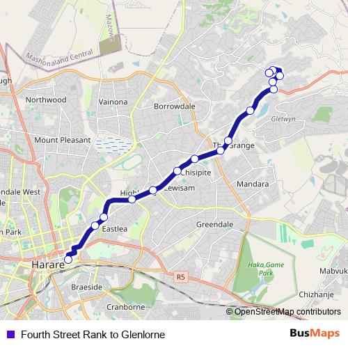 Fourth Street Rank to Glenlorne bus Line Map