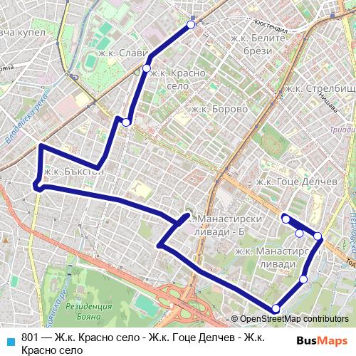 801 trolleybus Line Map