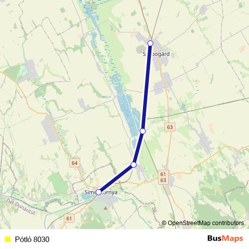 Pótló 8030 bus Line Map