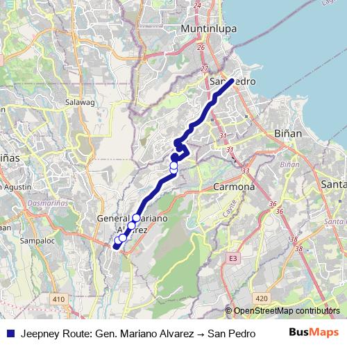 Jeepney Route: Gen. Mariano Alvarez → San Pedro bus Line Map