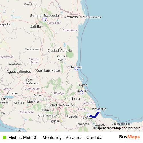 Flixbus Mx510 bus Line Map